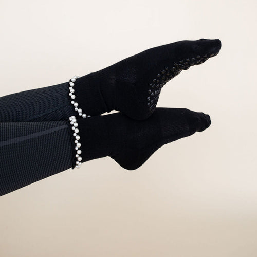 Pretty In Pearls - Black - Crew Grip Sock (Barre / Pilates)