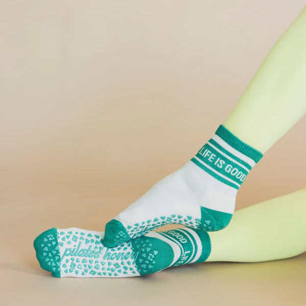 Life Is Good Crew Grip Socks Pilates Honey SimplyWorkout