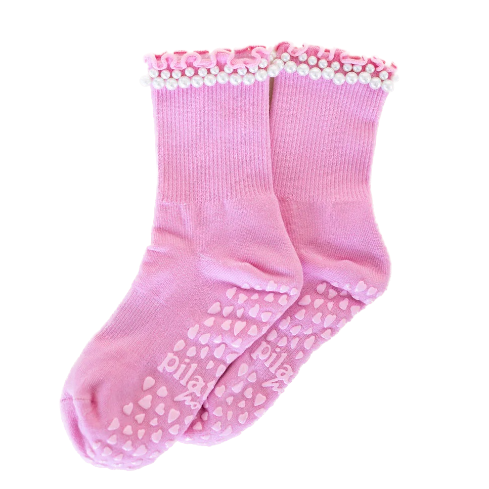 Pretty In Pearls - Pink - Crew Grip Sock (Barre / Pilates)