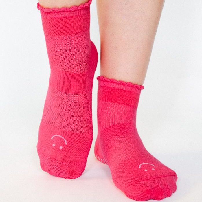 Happy Ankle Grip Socks - Pink (Barre/Pilates)