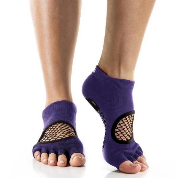 Arebesk Fishnet Open Toe Grip Socks - Purple Black (Barre / Pilates)