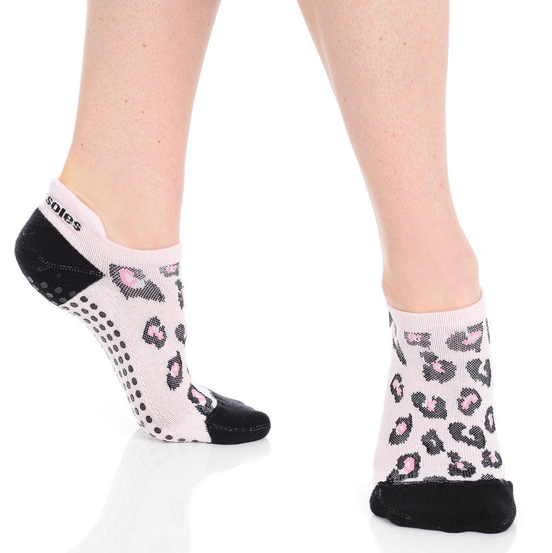 Great Soles Keira Leopard Tab Back Pink Black Grip Sock 