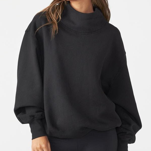 Oversized Turtleneck Sweatshirt Black French Terry-Joah Brown