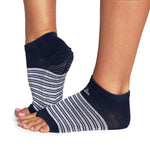 Ro & Arrows Rhiannon Low Show Open toe Grip Socks- Navy Blue Stripes print