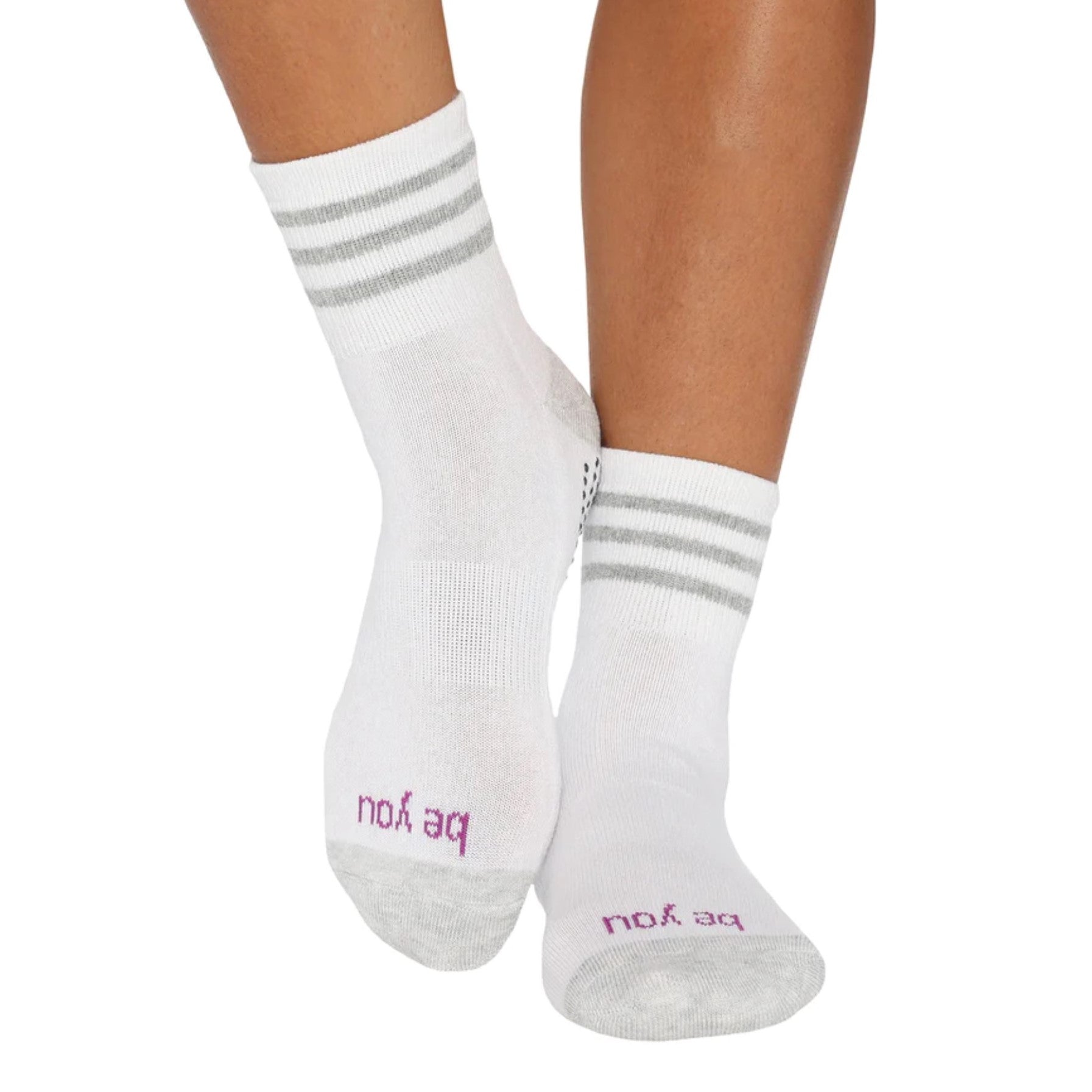 Be You - White Heather Short Crew Grip Socks (Barre / Pilates)