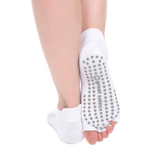 Zoe Half Toe - White Grey Grip Socks 