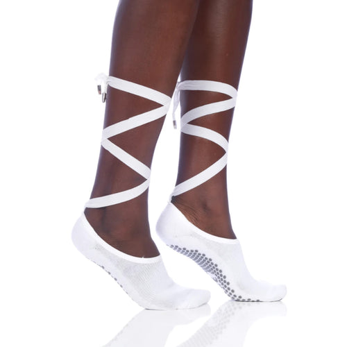 lucky honey grip socks white with ballet laces