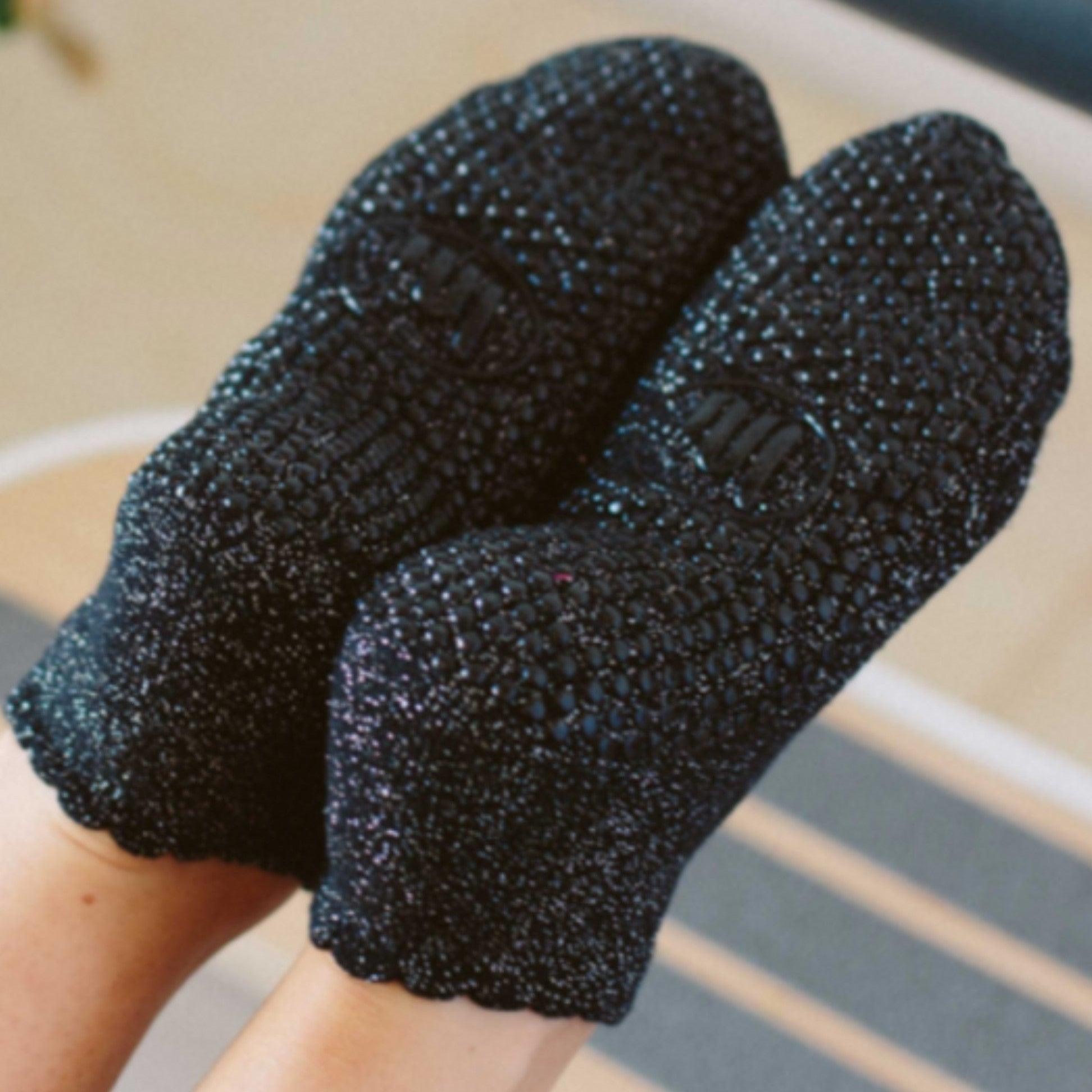 Classic Low Rise Grip Socks - Black Sparkle Frill (Barre / Pilates)