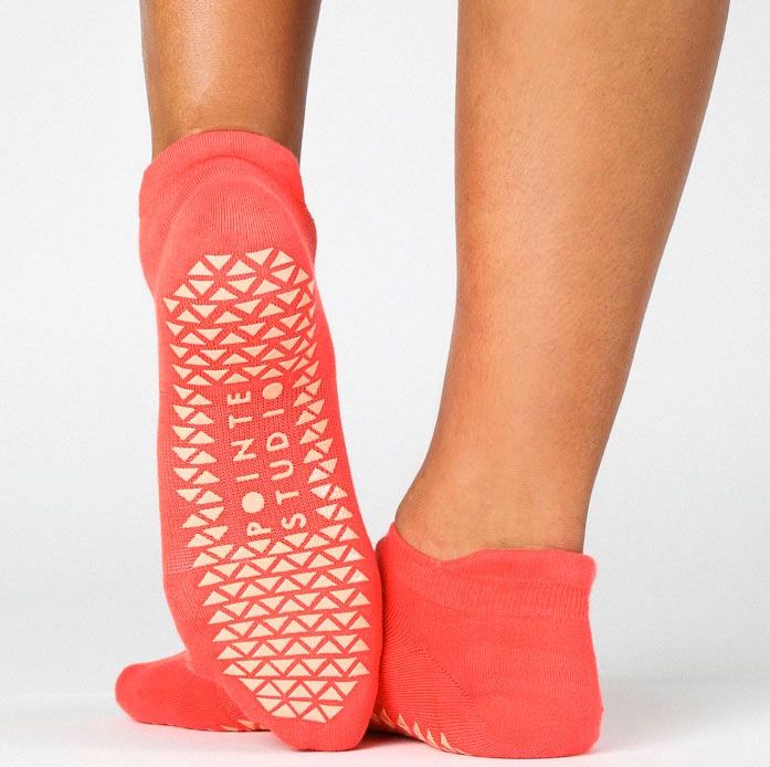 pointe studio union hot coral grip socks