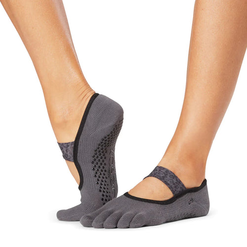 Mia Full Toe - Charcoal Leopard Grip Socks (Barre / Pilates) - SIMPLYWORKOUT