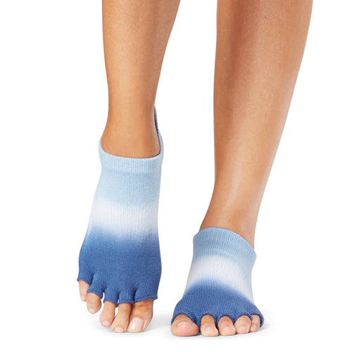 Toesox Low Rise Half Toe Grip Socks - Deepwater Ombre Stripe