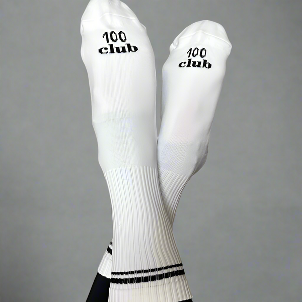 100 club crew grip socks in white 