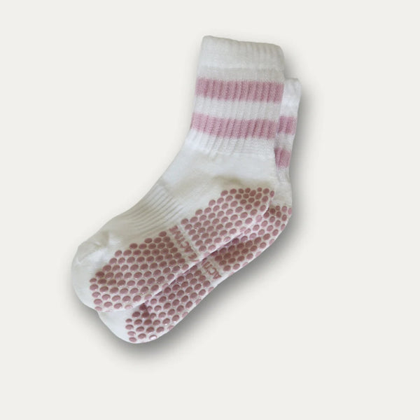 5th Avenue Mini Scrunch White and Baby Pink Stripes Grip Socks 1