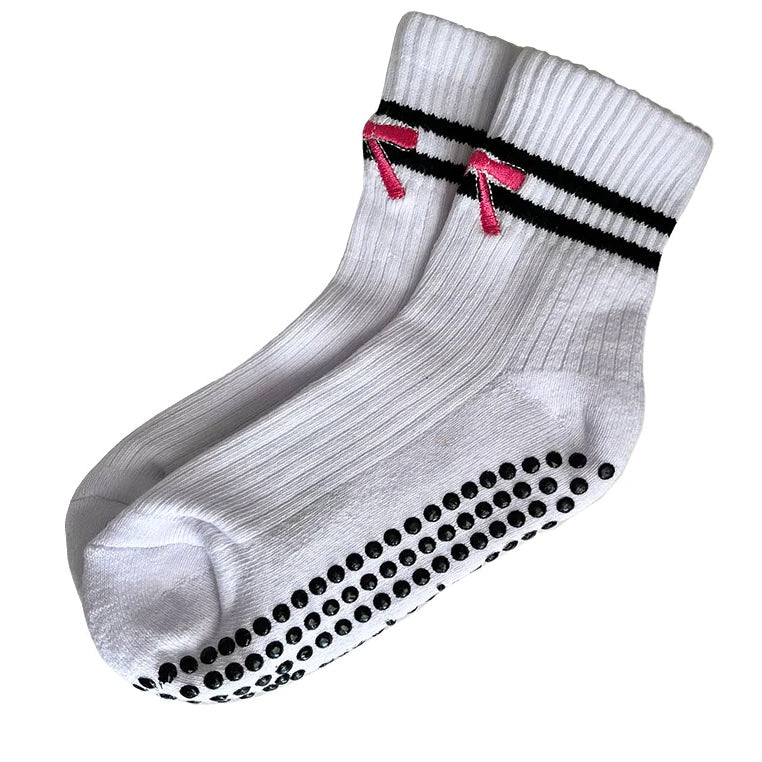 great soles Greer white black pink ribbon crew grip socks bca