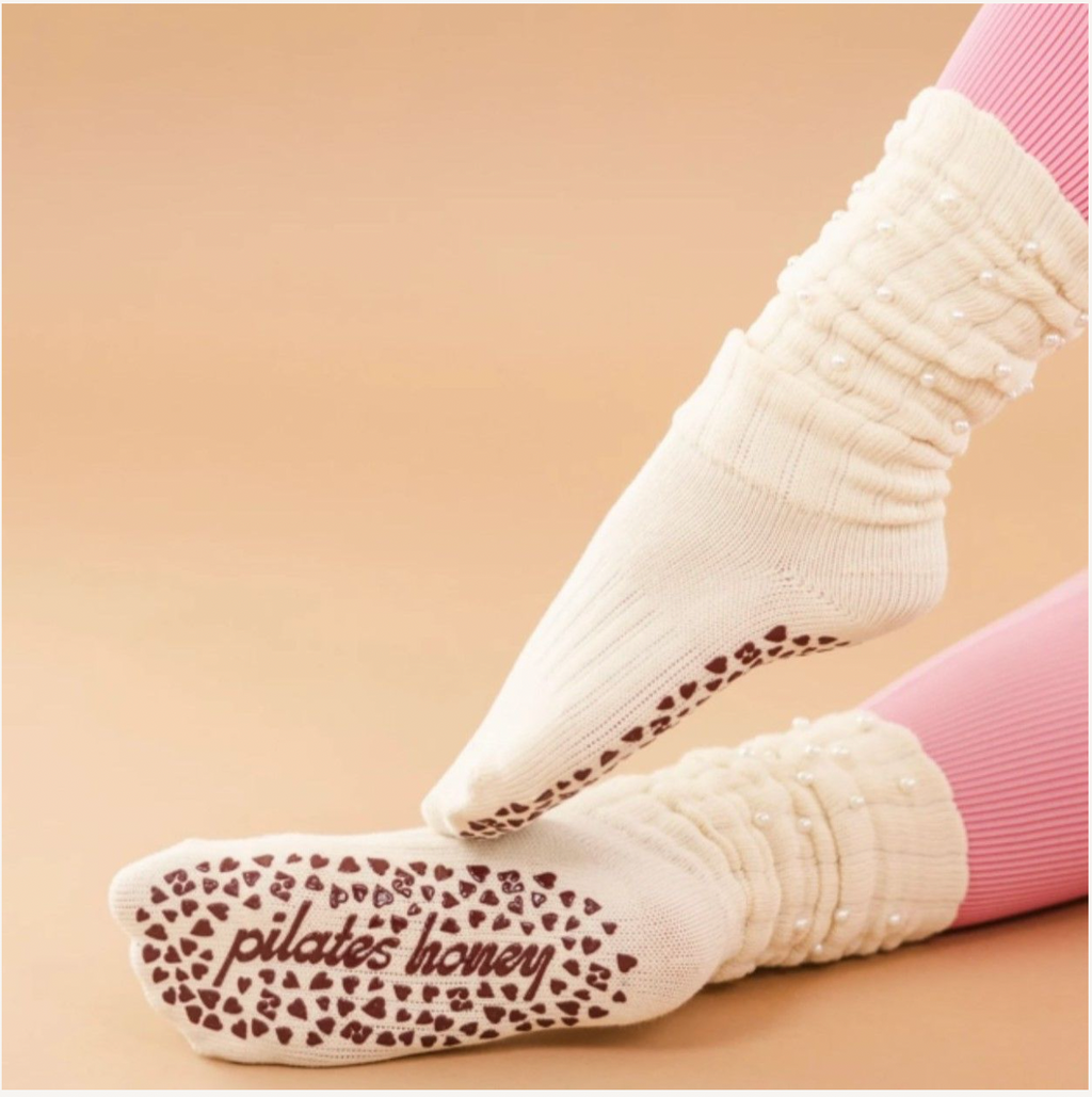 Scrunch Pearl Crew Socks Pilates Honey Barre Pilates Grip
