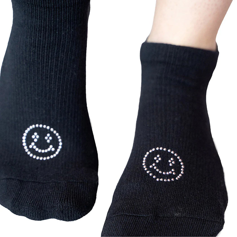 great soles tab back Riley girl socks black smiley studs