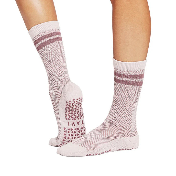 Chaussettes Grip TAVI NOIR Kai – Crew Antidérapantes Pour Barre, Pilates & Yoga, Coton Bio, Vert Olive, Taille Medium