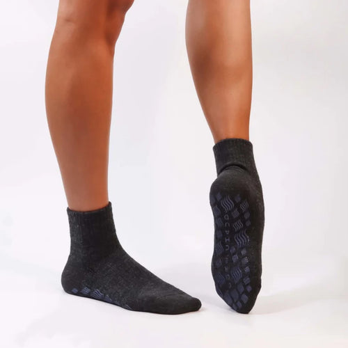 Core Chaud Quarter Heather Black With Indigo Grips Grip Socks 