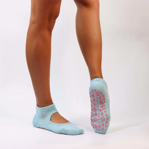 Core Chaud Ballet Grip Socks Heather Baby Blue with Coral Grips