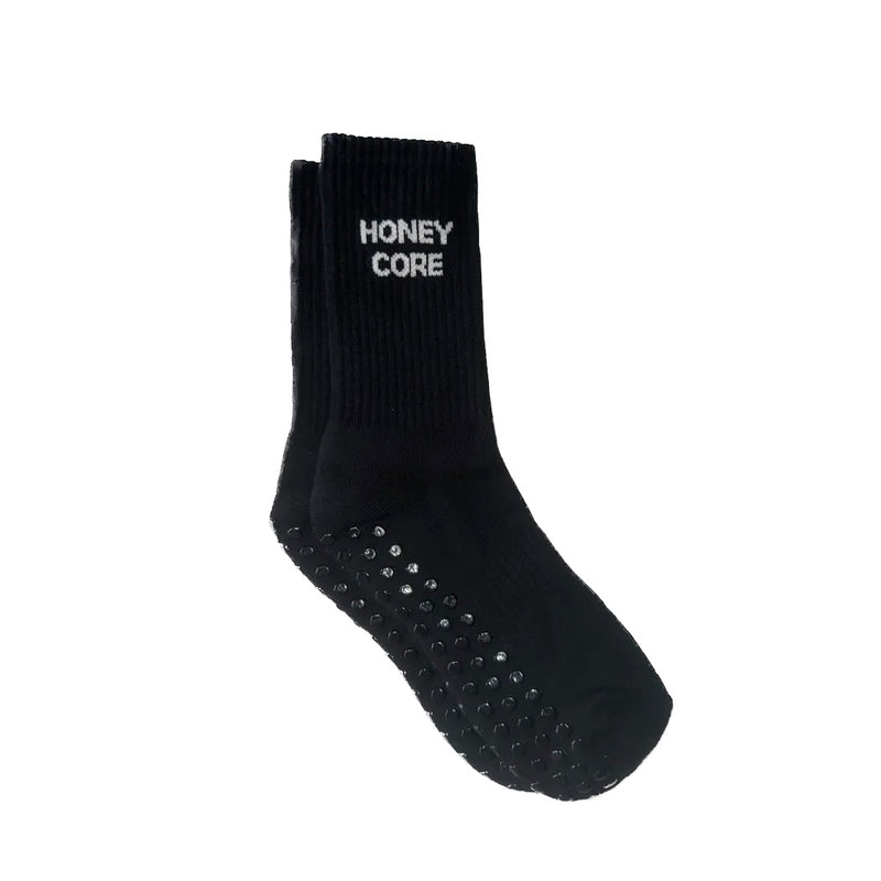 honey core grip socks crew black white logo