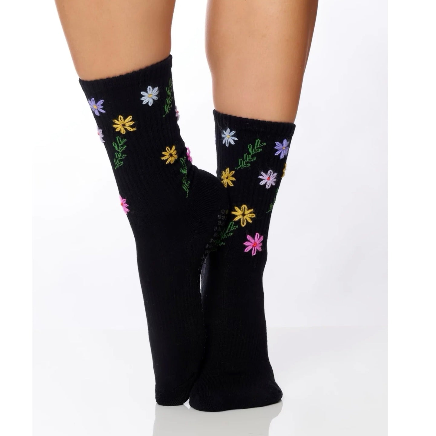 Tall Grip Tube Socks - Black - Wildflower - Lucky Honey NYC