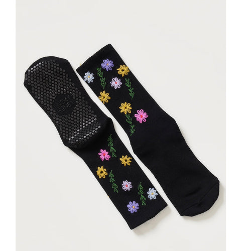 lucky honey crew socks grip black wildflower