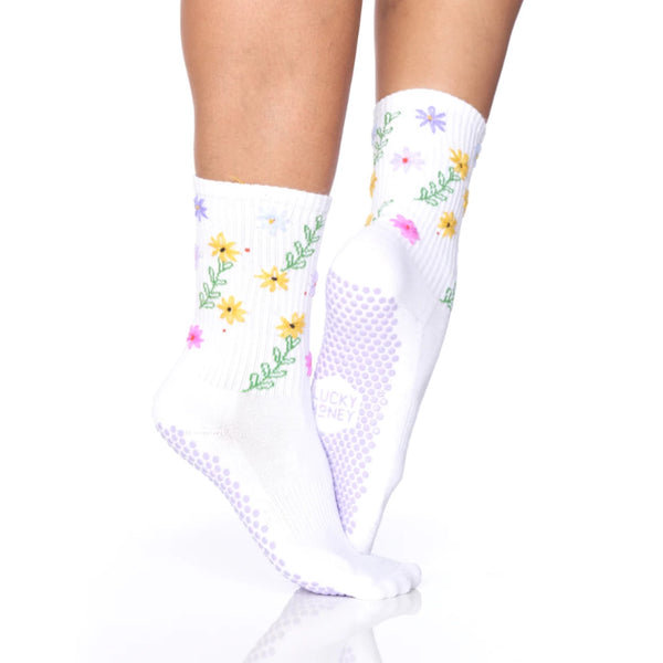 lucky honey tall tube grip sock daisy multi color