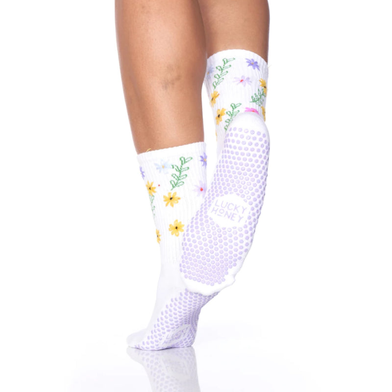 lucky honey tall tube grip sock daisy multi color