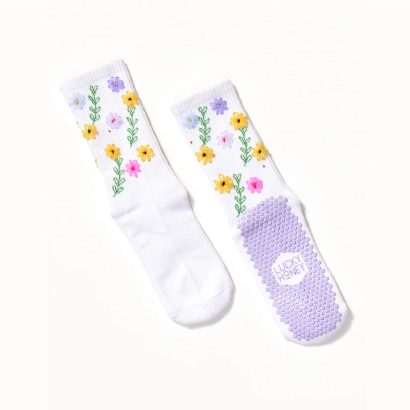 lucky honey tall tube grip sock daisy multi color