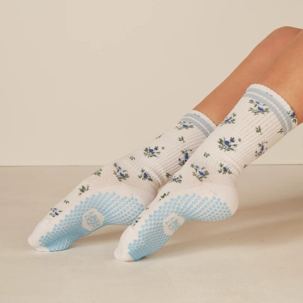 Lucky Honey The Floral Grip Socks Blue Roses