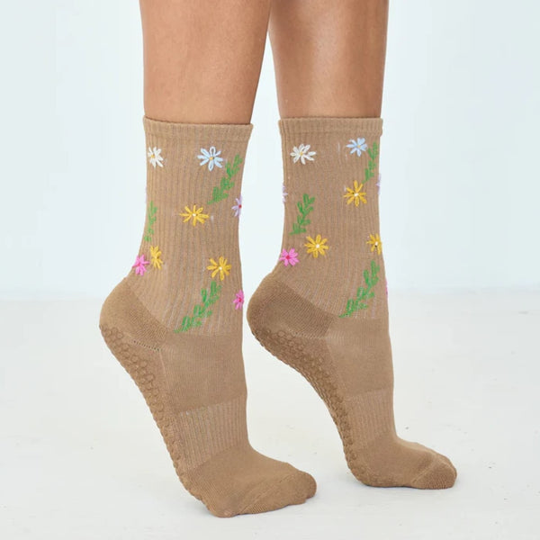 Lucky Honey Grip Sock Wild Flower Multi Tan