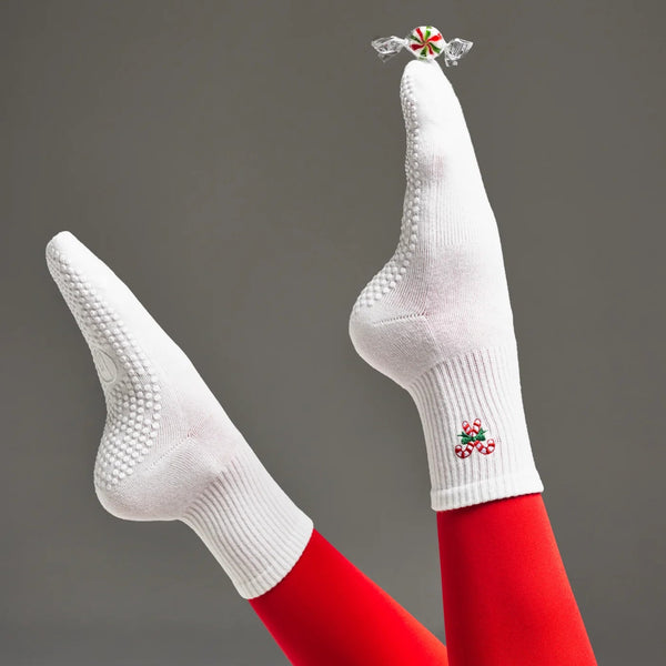 move active candy cane crew grip socks