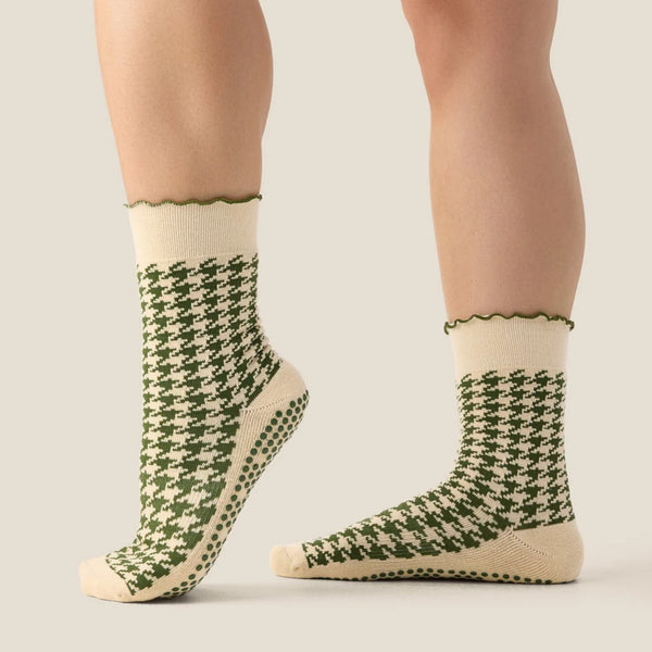 Move Active Crew Grip Socks Houndstooth Pine