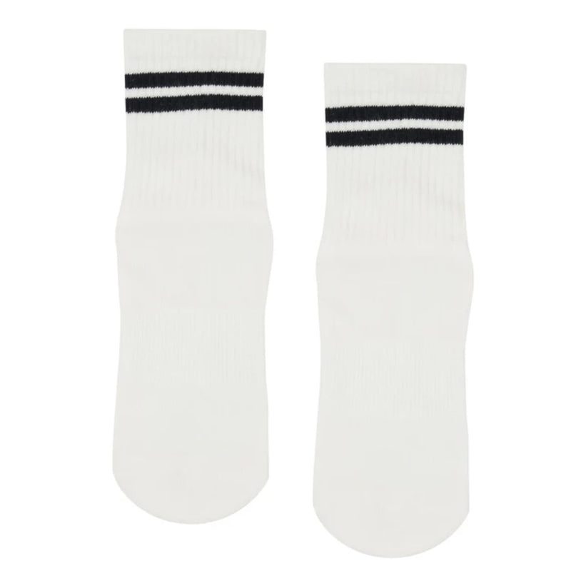 move active crew grip sock sporty stripe black white
