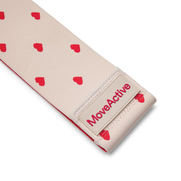 Beige strap with red heart patterns and 'MoveActive' branding on a white background