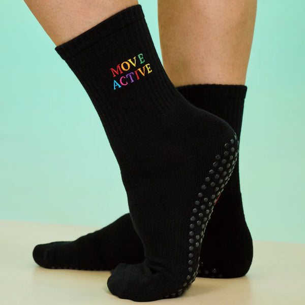Move Active Signature Crew Rainbow Black Grip Socks