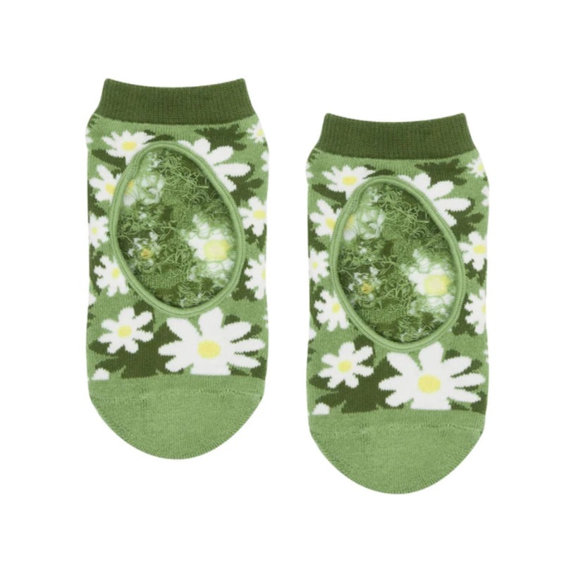 move active daisy floral green grip socks slide on