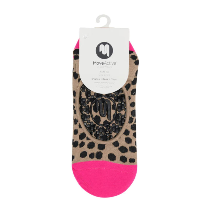 Slide On Grip Socks - Tan/Pink Neon Spots (Barre / Pilates)