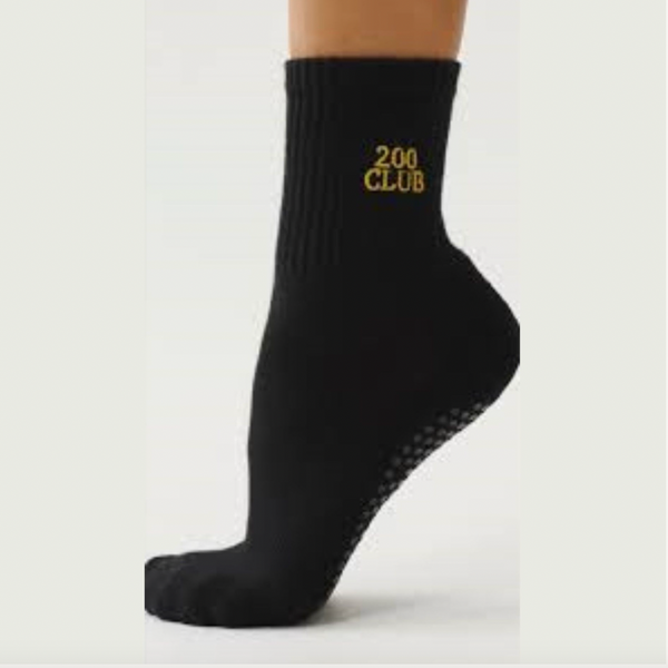 Black sock with '200 Club' logo on a white background