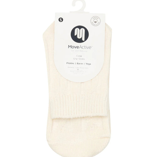 Pair of beige ankle socks with Move Active packaging on a white background