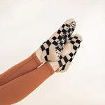 pilates honey checkered Mary Jane grip socks tan