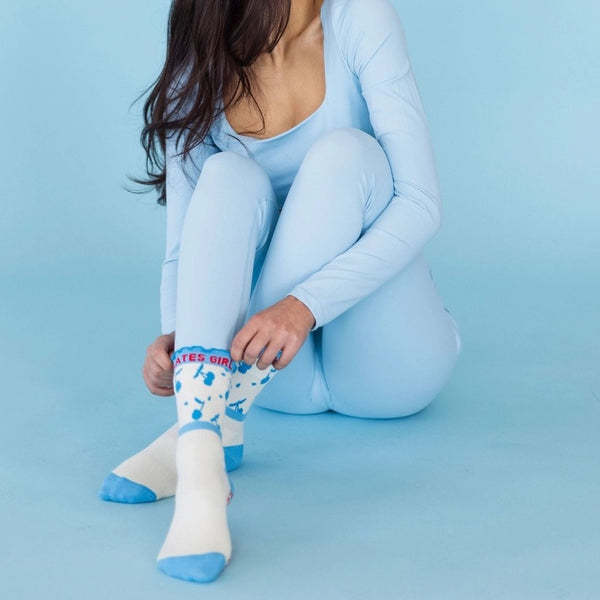 pilates honey cherry ruffle crew grip socks