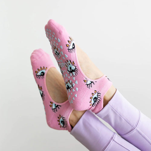pilates honey evil eye grip socks pink