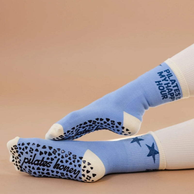 Pilates is My Happy Hour Crew Grip Socks Pilates Honey