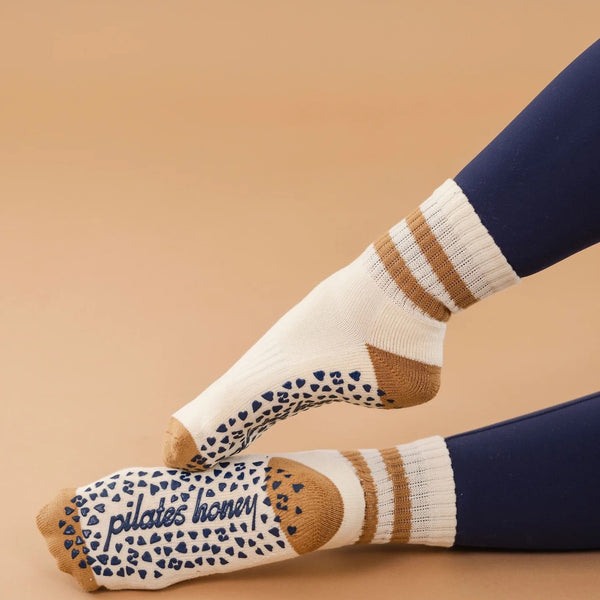 pilates honey vintage crew mustard grip socks