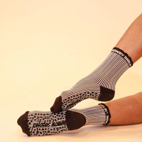 pilates honey howdy darlin ruffle shorty crew grip socks