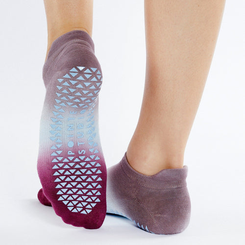 Purple ankle socks with gradient design on a white background