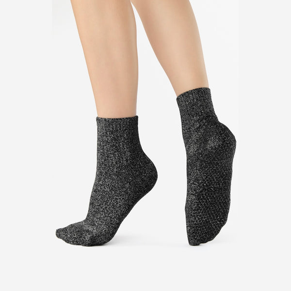 shashi shine shimmer ankle black silver grip socks