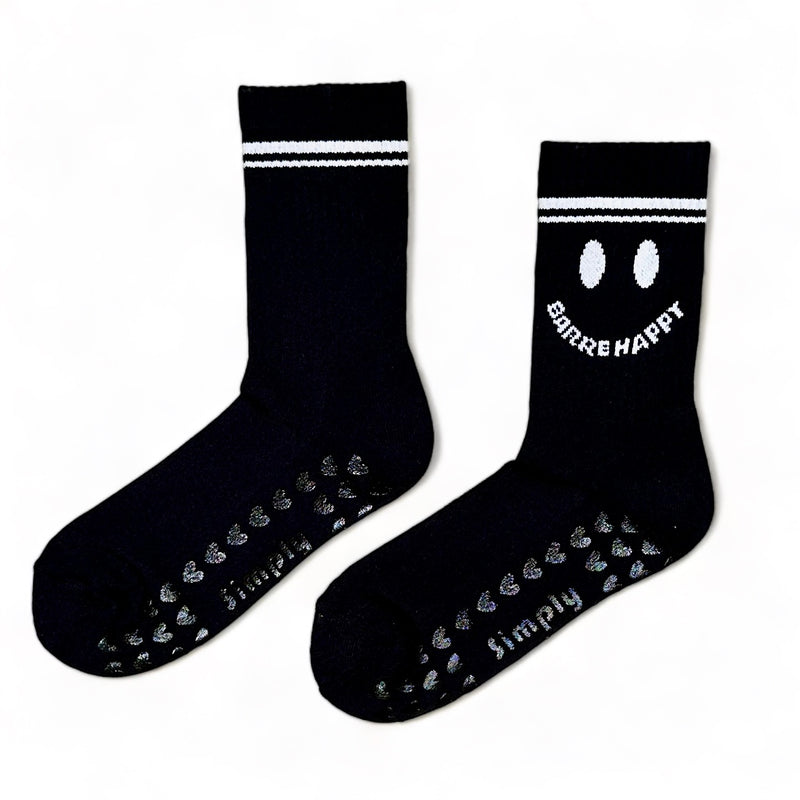 simply workout barre happy trio socks crew black