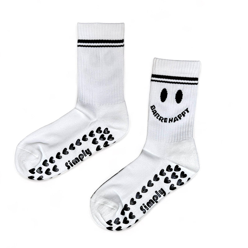 simply workout barre happy trio socks crew white